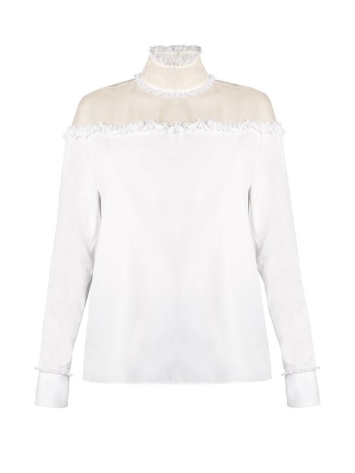 Ruffled sheer-panel cotton top | Valentino | MATCHESFASHION US