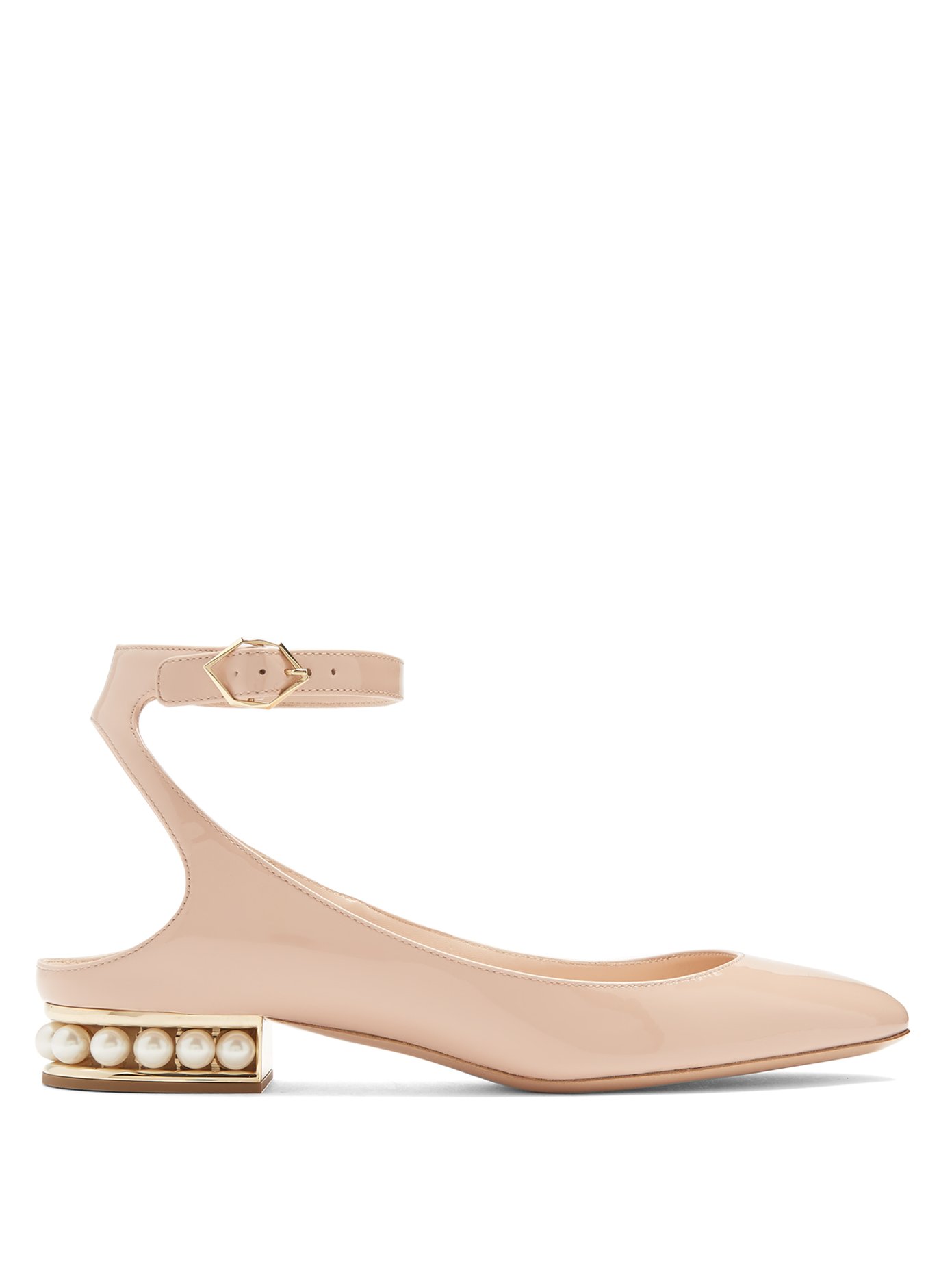 Lola pearl-heeled patent-leather ballet 