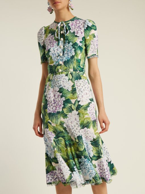 Hydrangea-print fluted-hem cady dress | Dolce & Gabbana ...