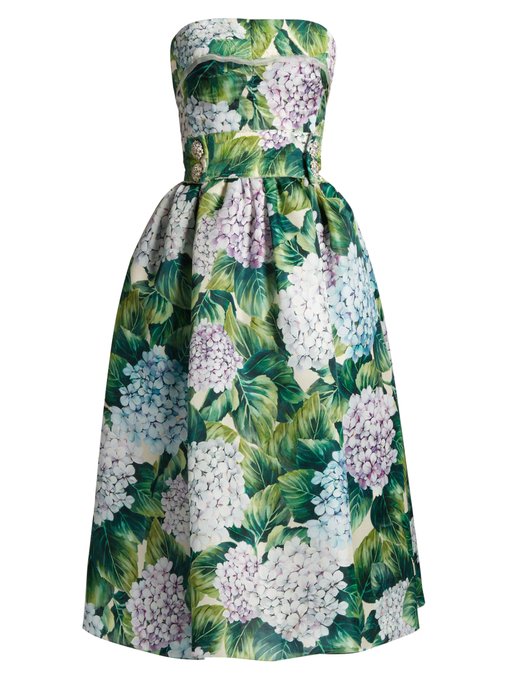 Hydrangea-print organza strapless dress | Dolce & Gabbana ...