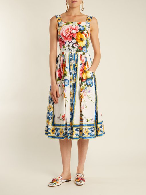 Majolica-print sleeveless cotton-poplin dress | Dolce & Gabbana ...