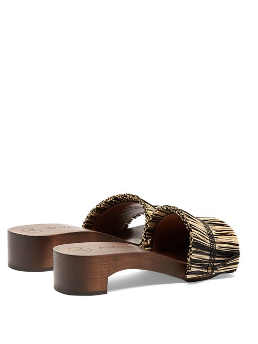 Alissa raffia-embellished wooden slides Alissa raffia-embellished wooden slides展示图