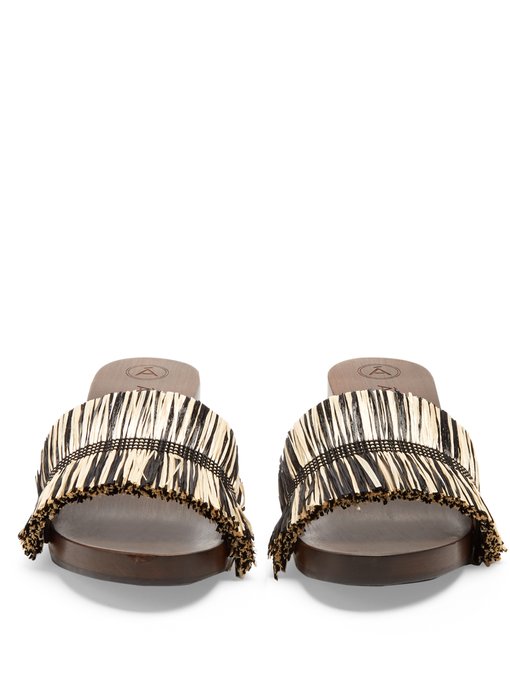 Alissa raffia-embellished wooden slides Alissa raffia-embellished wooden slides展示图