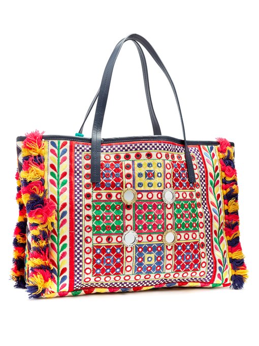 FIGUE Fara Embroidered Tote in Ivory/Multi | ModeSens