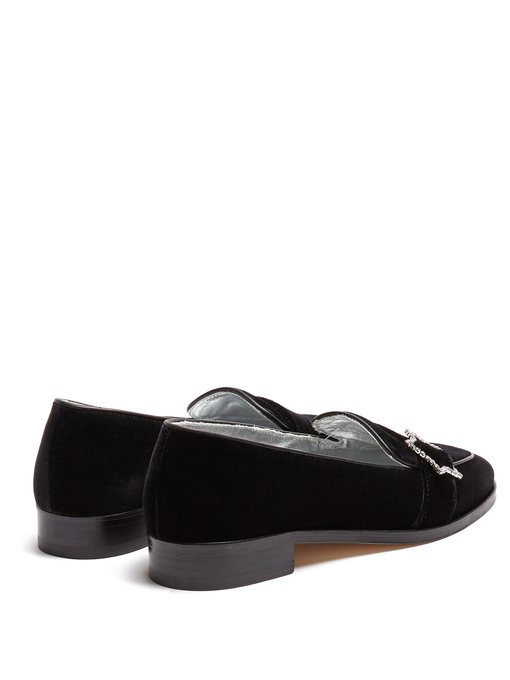 ALEXA CHUNG Crystal-Embellished Velvet Loafers in Black | ModeSens