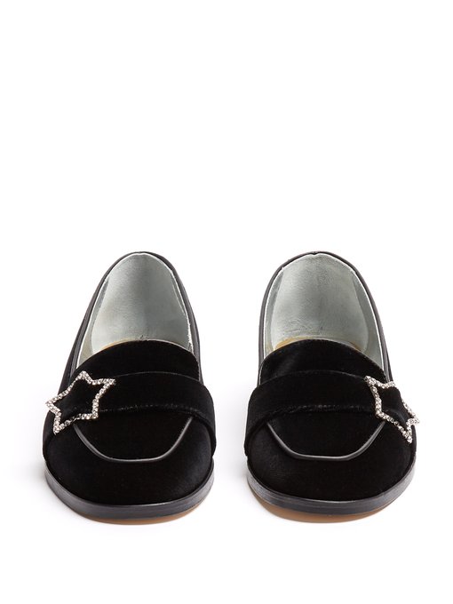 ALEXA CHUNG Crystal-Embellished Velvet Loafers in Black | ModeSens