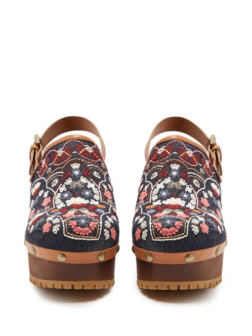 Slingback floral-embroidered denim clogs | See By Chloé | MATCHESFASHION UK
