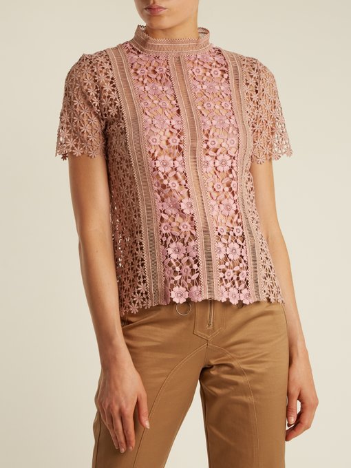 Floral-lace short-sleeved top | Self-Portrait | MATCHESFASHION US