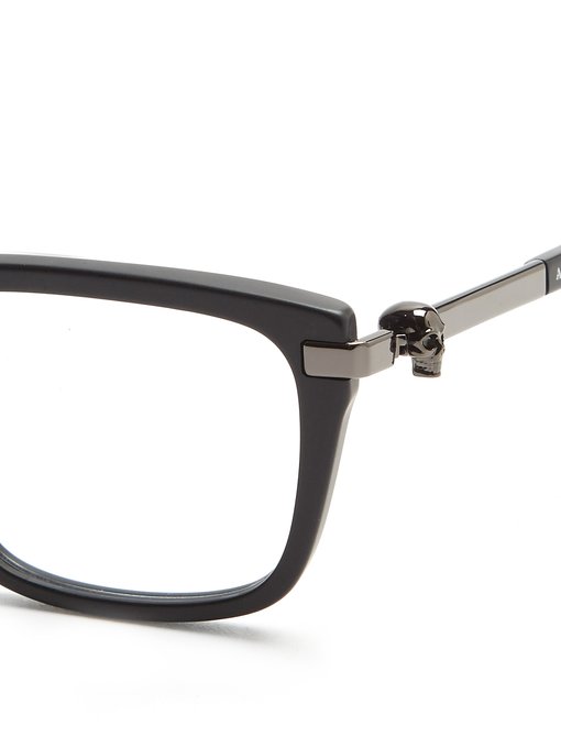 Square-frame side-skull glasses 