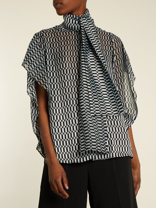 Puzzle-print tie-neck silk-blend blouse | Fendi | MATCHESFASHION UK