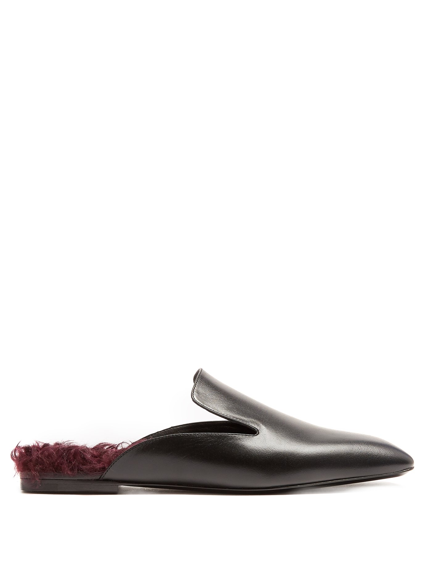 Fur-lined backless leather loafers 