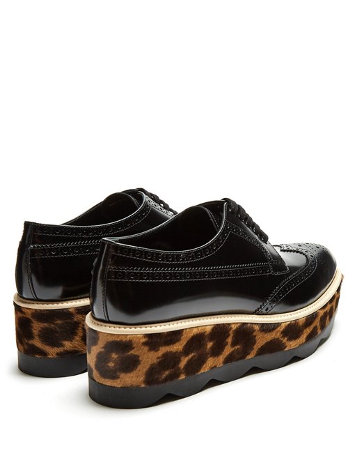 Leopard calf-hair and leather flatform brogues展示图