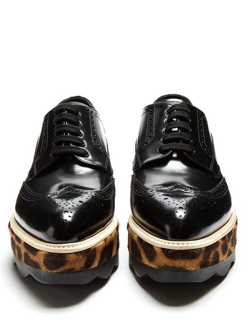 Leopard calf-hair and leather flatform 