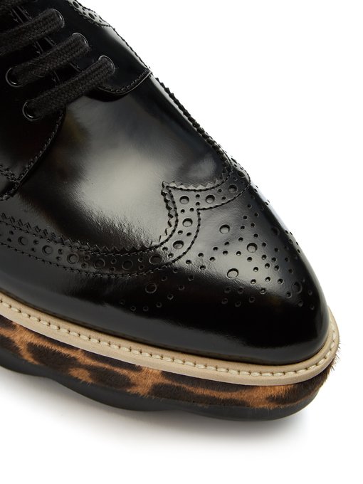 Leopard calf-hair and leather flatform brogues展示图