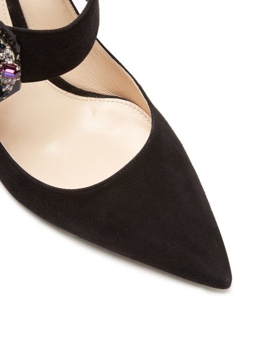 Crystal-buckle suede Mary-Jane pumps 