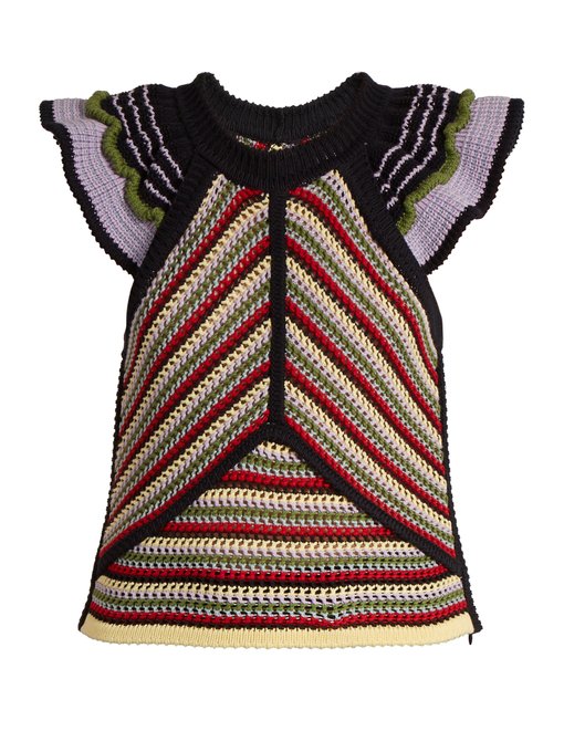 Ruffled-sleeve crochet cotton-blend top | Alexachung | MATCHESFASHION UK