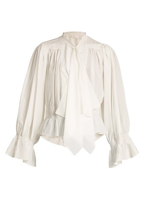 Tie-neck gathered silk crepe de Chine blouse | Chloé | MATCHESFASHION UK