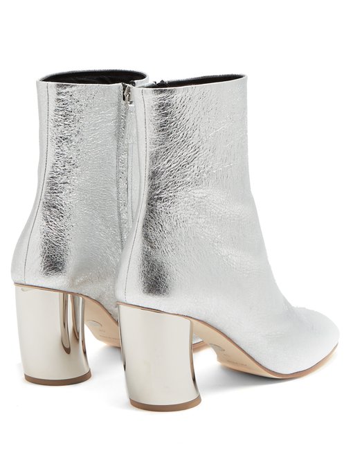 PROENZA SCHOULER Curved-Heel Metallic Leather Ankle Boots in Argeeto ...