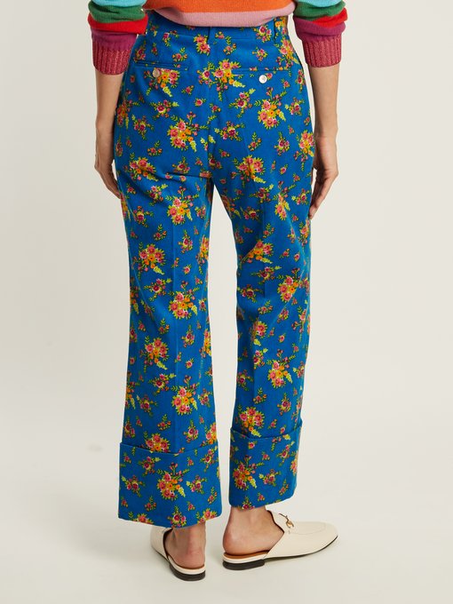 Floral-print wide-leg corduroy cropped trousers | Gucci ...