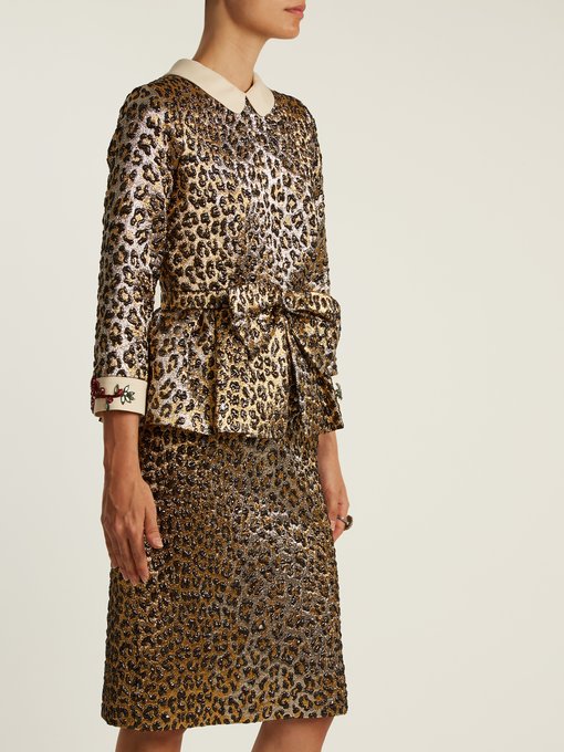 Bow-embellished leopard-jacquard peplum dress | Gucci | MATCHESFASHION UK