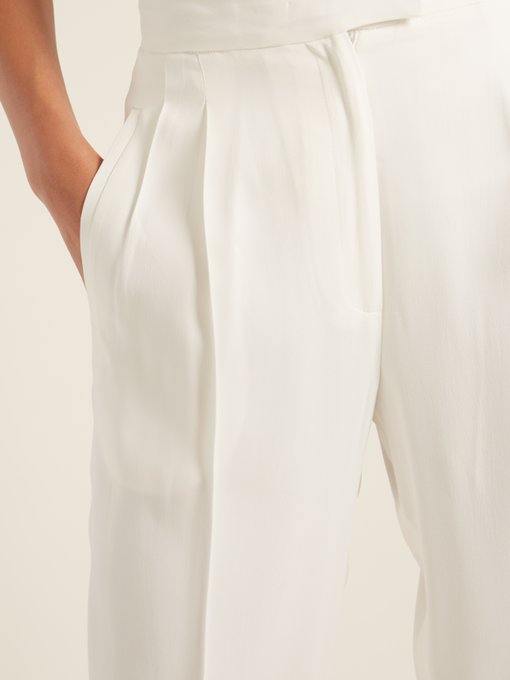 KHAITE Esther High-Rise Straight-Leg Crepe Trousers in White | ModeSens