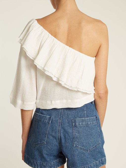 Botanica one-shoulder ruffled cotton top展示图