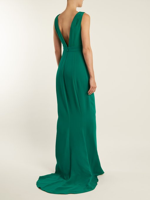 DIANE VON FURSTENBERG Deep V Sleeveless Tailored Gown, Green | ModeSens