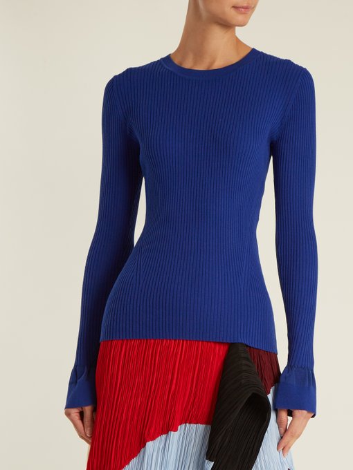Fluted-cuff cotton-blend ribbed sweater | Diane Von Furstenberg ...