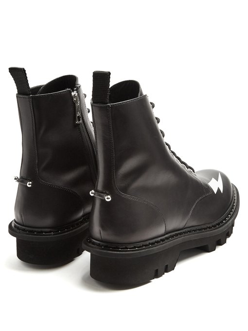 NEIL BARRETT Pierced Punk Embellished Leather Boots in Black | ModeSens