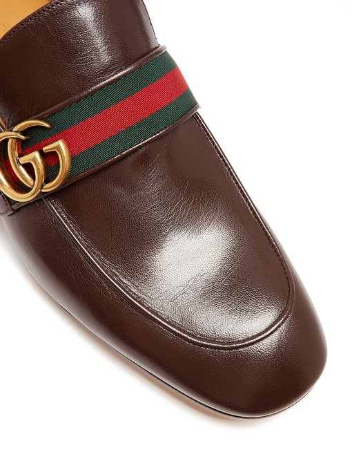 GUCCI Revolt Web Logo Donnie Leather Loafers in Brown | ModeSens