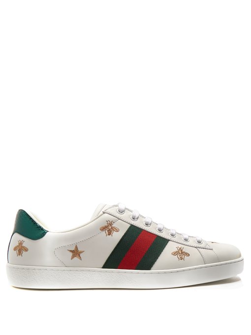 GUCCI Bee And Star-Embroidered Low-Top Leather Trainers in White | ModeSens