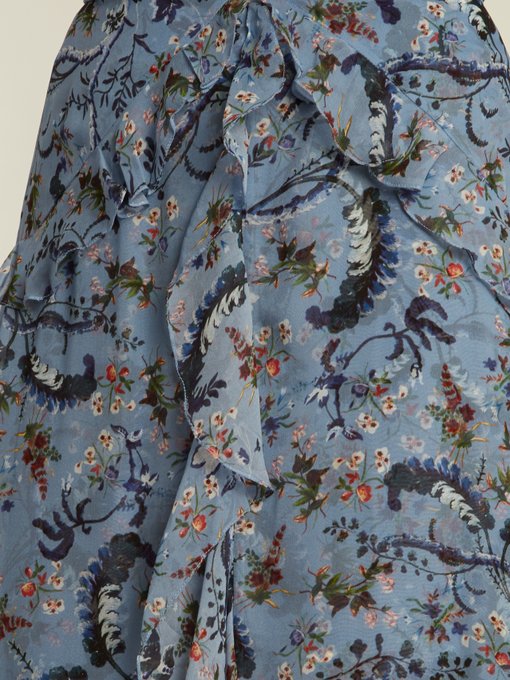ERDEM Alison Paisley Vine-Print Silk Maxi Skirt in Colour: Dusty-Blue ...