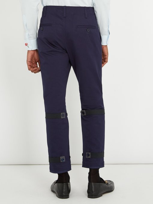 GUCCI Straight-Leg Cropped Cotton Trousers, Navy | ModeSens