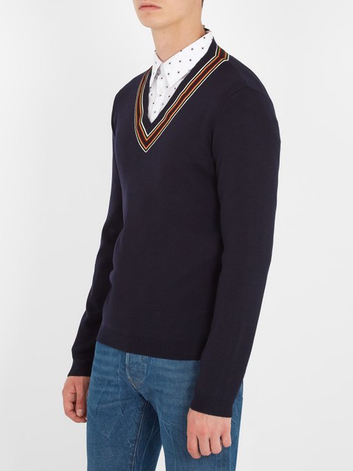 V-neck ribbon-trimmed wool sweater | Gucci | MATCHESFASHION US