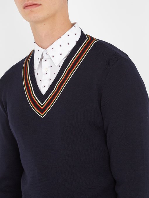 V-neck ribbon-trimmed wool sweater | Gucci | MATCHESFASHION US