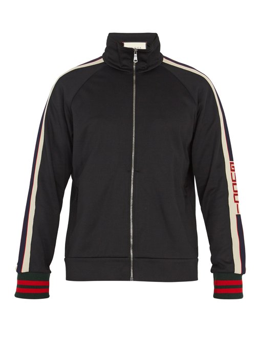 Web-detail striped-sleeve jersey track jacket | Gucci | MATCHESFASHION UK