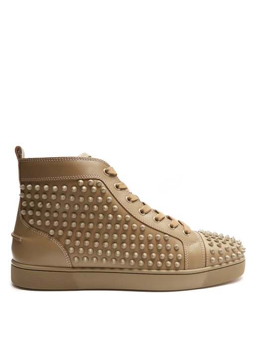 Christian Louboutin Louis Spike-embellished High-top Trainers In Khaki ...