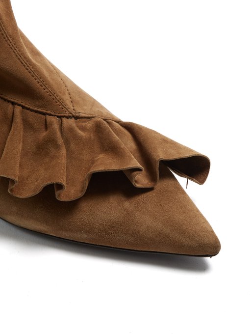 Ruffled suede slouched over-the-knee boots展示图