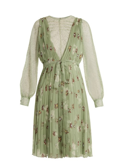 Floral-print lace-trimmed silk-chiffon dress | Valentino ...