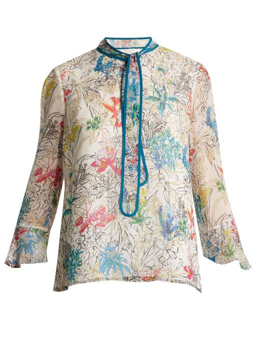 Neck-tie floral-print silk blouse | Peter Pilotto | MATCHESFASHION US