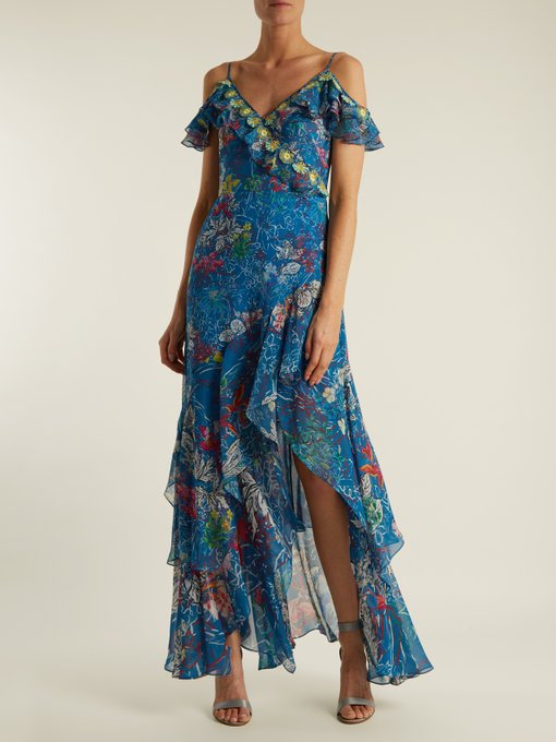 PETER PILOTTO Asymmetric Floral-Print Silk-Georgette Gown, Colour ...