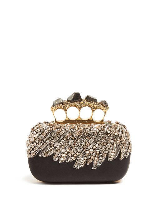 Crystal-embellished satin knuckle clutch | Alexander McQueen ...