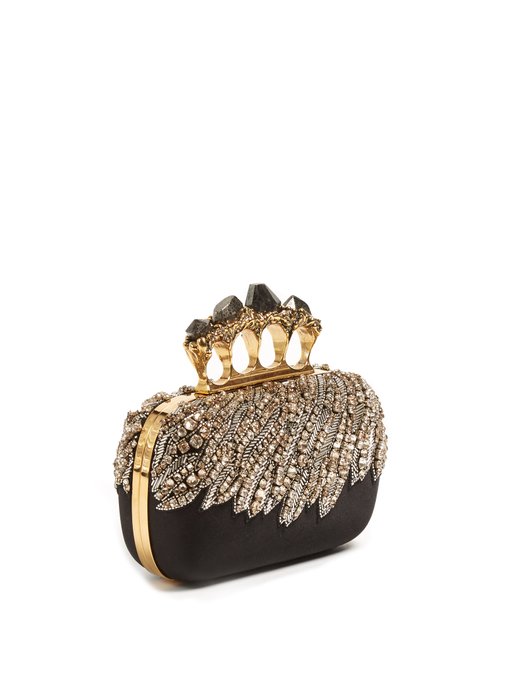 Crystal-embellished satin knuckle clutch | Alexander McQueen ...