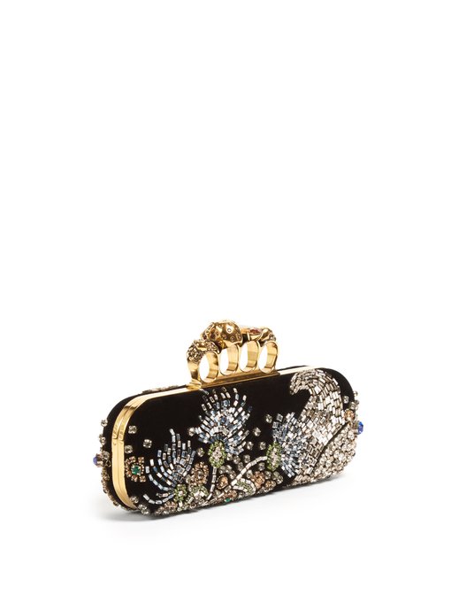 Crystal-embellished velvet knuckle clutch | Alexander McQueen ...