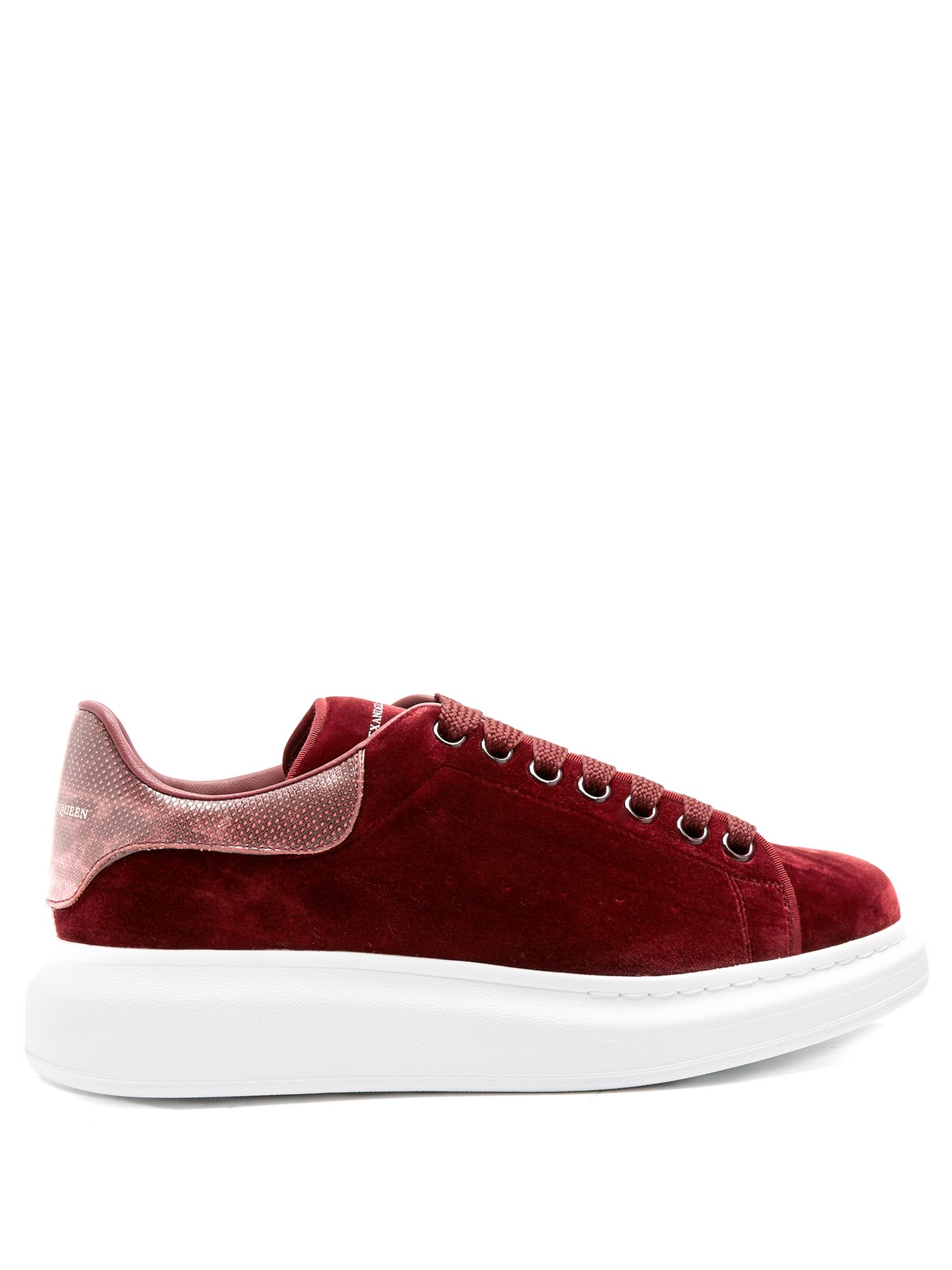 Raised-sole low-top velvet and leather 