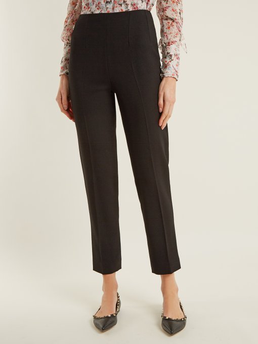 EMILIA WICKSTEAD Arabella Wool-Crepe Slim-Fit Trousers in Black | ModeSens