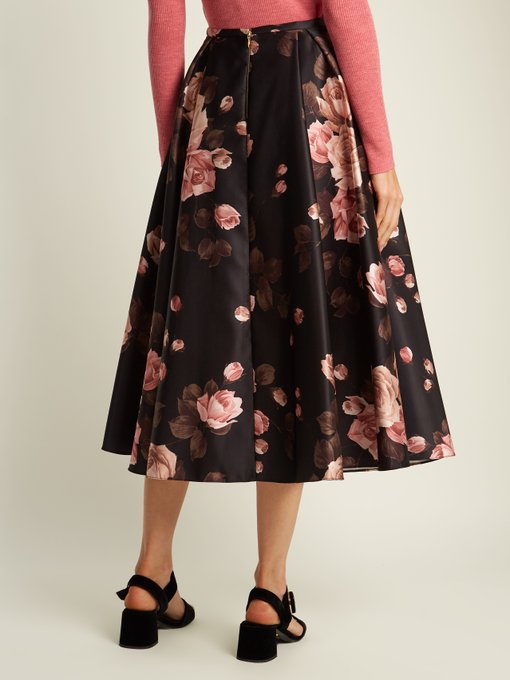 Rose-print satin midi skirt | Rochas | MATCHESFASHION UK