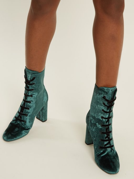 Loulou lace-up crushed-velvet ankle 