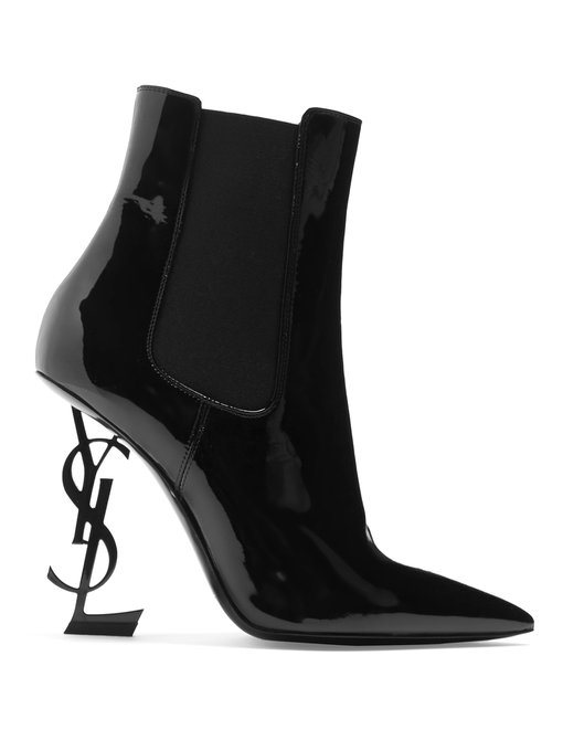 Opyum logo-heel patent-leather ankle boots | Saint Laurent ...