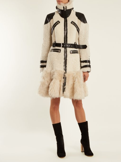 High-neck leather-trimmed shearling coat | Alexander McQueen ...